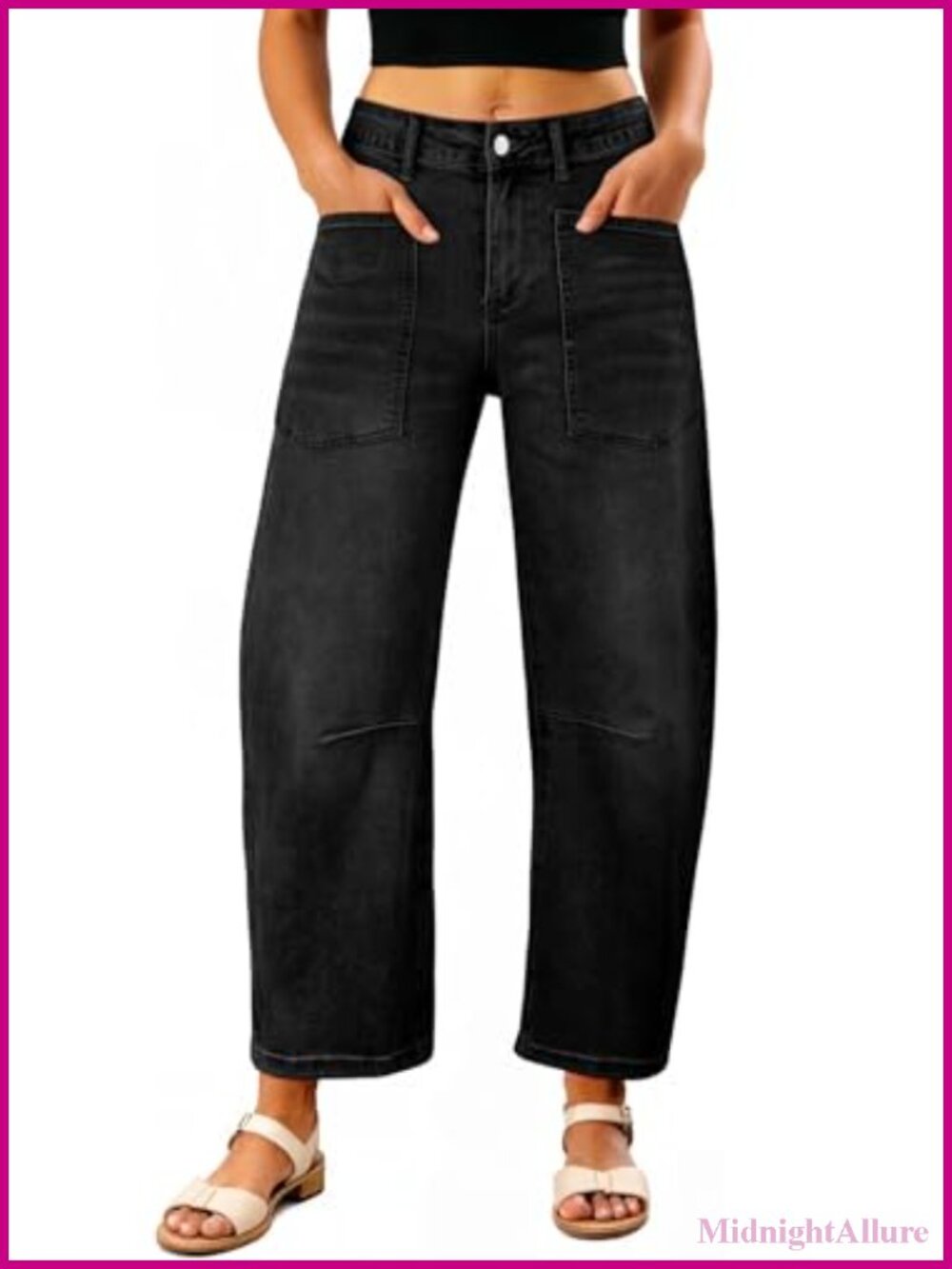 Barrel Jeans Women Baggy Stretchy Cropped Denim Pants High Waisted Wide Leg